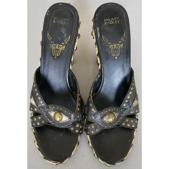Hilary Radley Black Gold Studded Eye Heels Witchy Goth Halloween 8.5 - Picture 2 of 7